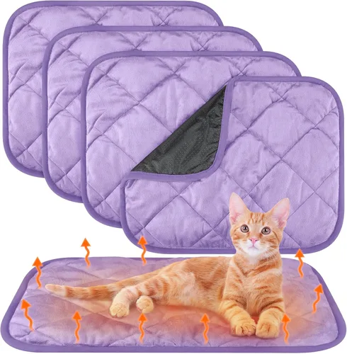 Vista 12 de Paquete de 4 Almohadillas Autocalentables para Gatos, Alfombrilla Autocalentable para Perros que Refleja el Calor Corporal, Almohadilla Térmica Negro