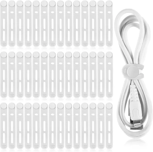 Vista 16 de Tellegloww 42 piezas de bridas de cable de silicona reutilizables, correas de cordón elásticas multiusos para agrupar y sujetar auriculares