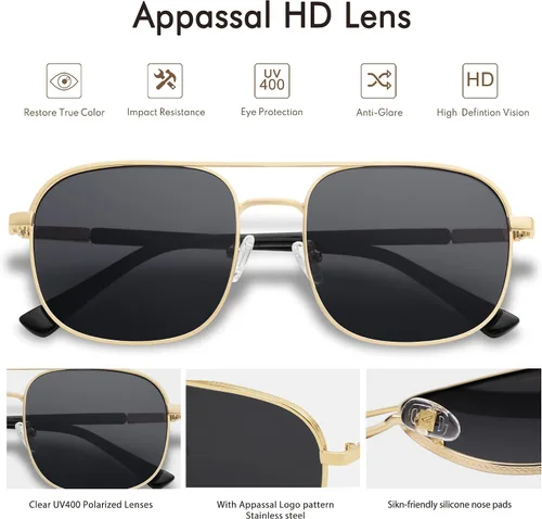 Vista 5 de Appassal Retro Polarized Aviator Sunglasses For Women Vintage Rectangular Metal Round Frame Sunnies AP3663