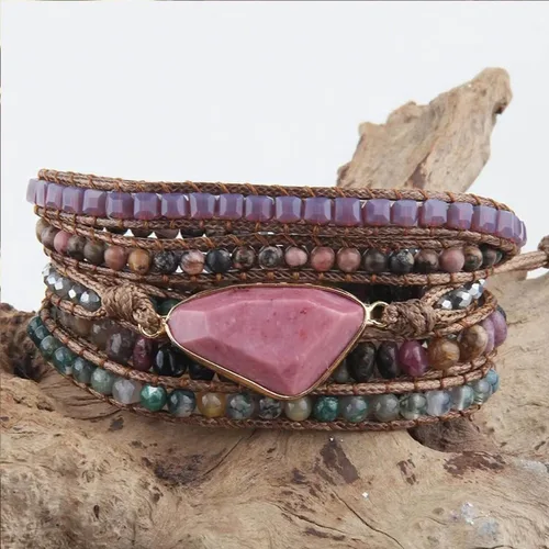 Vista 108 de ZOSOJONA - Pulseras bohemias hechas a mano de piedra natural, que dan vuelta, con cuentas de cristal de turquesa