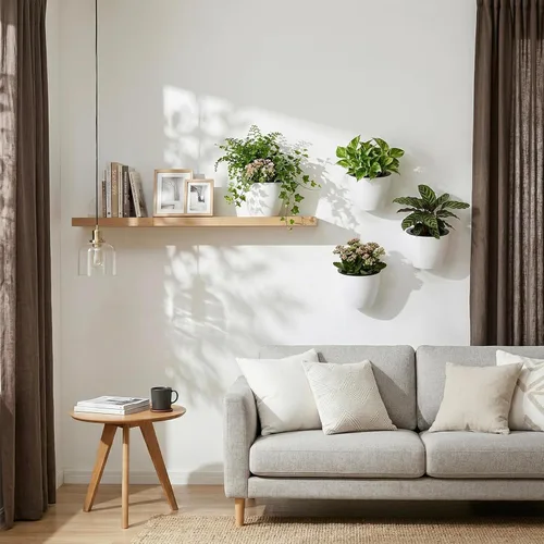 Vista 3 de MyGift Macetas de pared de 7.5 pulgadas para plantas de interior, macetas de plástico blanco para colgar, macetas de riego automático, macetas