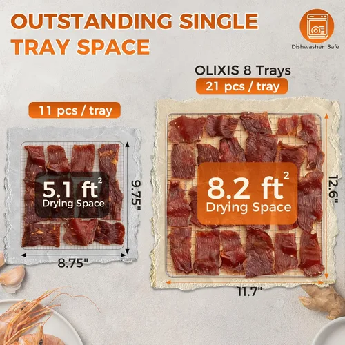 Vista 6 de OLIXIS Máquina deshidratadora de alimentos, deshidratadores de carne seca de 500 W con 8 bandejas grandes de acero inoxidable, control