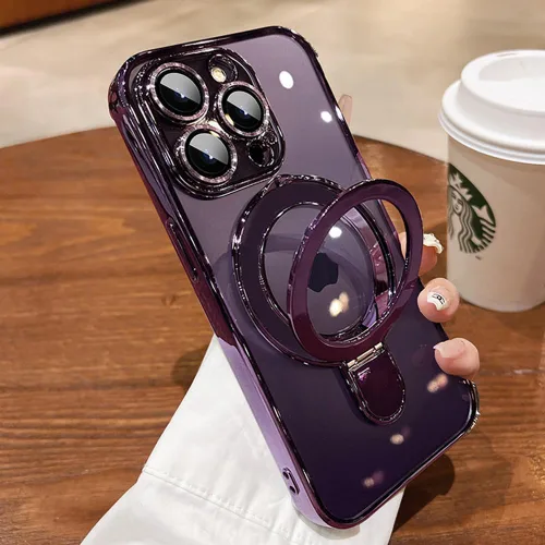 Vista 12 de Funda magnética para iPhone 14 Pro con soporte para anillo compatible con MagSafe, protector de lente de cámara incorporado, funda a prueba