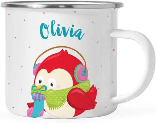 Vista 13 de Andaz Press Taza de café de acero inoxidable con nombre personalizado de 11 onzas para niños, diseño de búho azul festivo, 1 paquete, taza