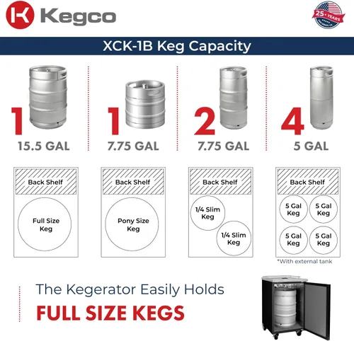 Vista 9 de Kegco XCK-1B-2 Kegerator comercial de doble grifo de 24 pulgadas, dispensador de cerveza de barril de acero inoxidable, sostiene barriles completos