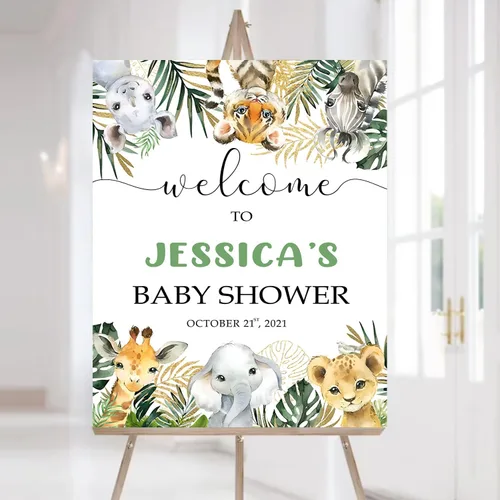 Vista 29 de Letrero de bienvenida personalizado para baby shower, cartel de bienvenida de safari para baby shower, letrero de baby shower de animales