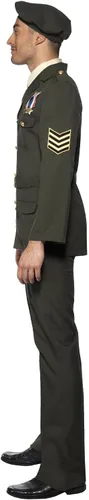 Vista 2 de Smiffys Hombres Wartime Officer, Verde, Boina, Corbata, Pantalones, Cinturón y Chaqueta