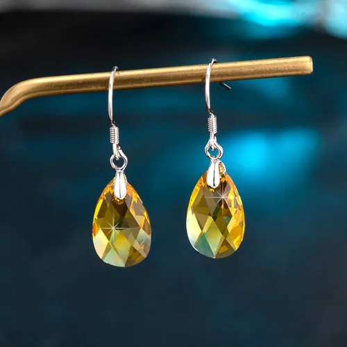 Vista 57 de Aretes colgantes de cristal austriaco con forma de lágrima para mujer, joyería hipoalergénica de plata de ley 925