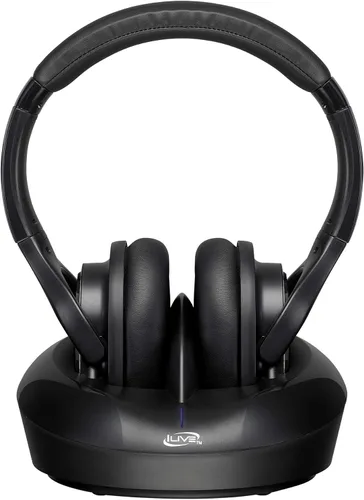 Vista 5 de iLive Electronics Auriculares inalámbricos de radiofrecuencia con transmisor/base de carga, negro (IAHRF79B)