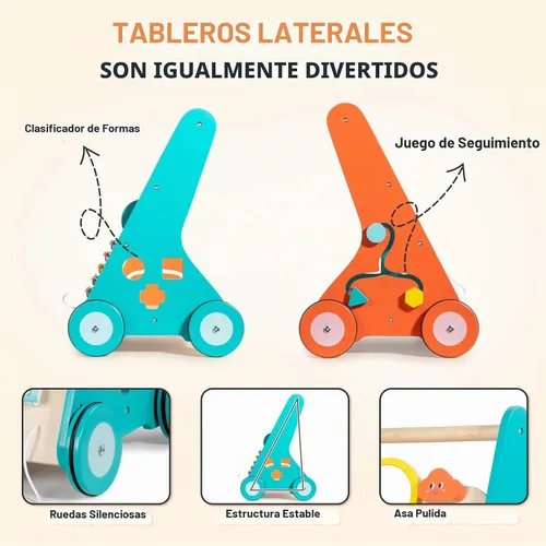 Vista 6 de LOL-FUN Andador de empuje para bebé de 12 meses de juguete de madera