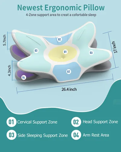 Vista 4 de Almohada Cervical para Alivio del Dolor de Cuello, Almohada Ergonómica para Dormir de Lado, Almohadas Ortopédicas de Espuma Viscoelástica