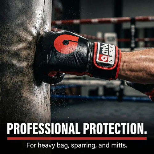 Vista 5 de Amber Fight Gear Professional Leather Boxing Gloves – Hook & Loop Training Gloves for Muay Thai, Kickboxing & Sparring – Multi-Layered Foam