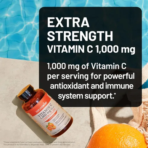 Vista 2 de NatureWise Vitamina C masticable extra fuerte 1000 mg para adultos, sabor natural a naranja, sistema inmunológico y apoyo antioxidante, sin OMG