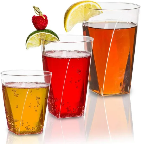 Vista 6 de Kaya Vasos de plástico con fondo cuadrado transparente (2 onzas), paquete de 20, elegantes y transparentes, perfectos para fiestas, reuniones y uso