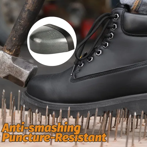 Vista 4 de Botas de trabajo con punta de acero resistentes al agua para hombres, zapatos de trabajo indestructibles, antideslizantes, industriales
