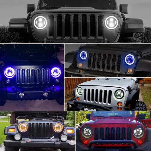 Vista 8 de CO LIGHT - Faros delanteros LED redondos de 7 pulgadas con halo, con haz alto/bajo, halo ámbar/azul, faro LED para todo terreno, ojos angulares