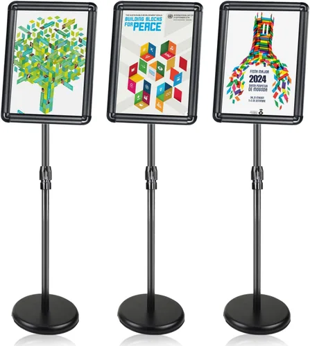 Vista 12 de Soporte para letreros – 8.5 x 11 pulgadas, soporte de cartel ajustable con pedestal de rotación de 360° resistente, soporte de pie de pie