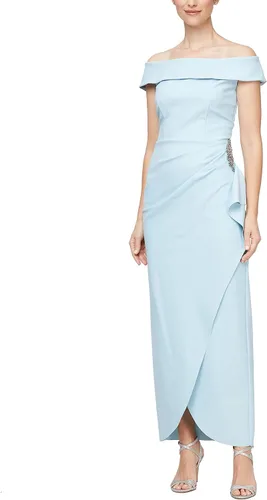 Vista 15 de Alex Evenings - Vestido largo adelgazante para mujer con falda lateral fruncida y volante en cascada Negro