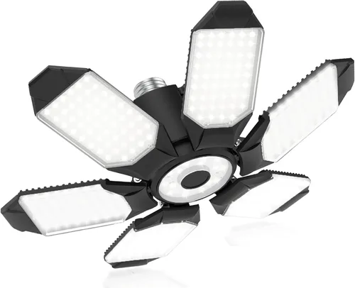 Vista 8 de Bombilla LED para garaje AYSEMO de 15000 lm - Luces LED de techo ajustables en 360° con 6+1 paneles deformables, 6500 K de luz diurna, base