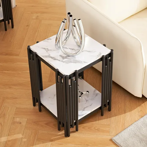 Vista 16 de Mesa de centro rectangular moderna de vidrio con parte superior de cristal templado negro y marco de acero inoxidable para sala de estar