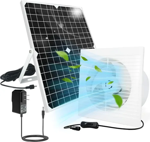 Vista 8 de Ventilador solar para gallinero con batería, ventiladores de escape alimentados por panel solar de 25 W con cable de interruptor de Batería 8000mA