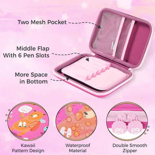 Vista 3 de rockpapa Let's Go Travel - Estuche para lápices para niños y niñas, hipopótamo, conejo, elefante, panda, león, oso, oveja, caja de lápices
