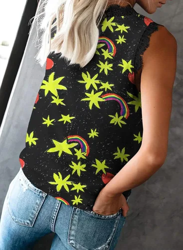 Vista 24 de VIISHOW - Camiseta sin mangas, sexy, con cuello en V y bordes de encaje para mujer, camisola de vestir, camisas de gasa, sin mangas, casuales