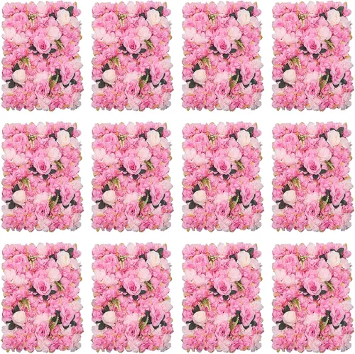Vista 17 de Paneles de pared de flores 3D, 12 paneles de pared de flores artificiales, rosas de seda, fondo de pared de flores sintéticas decorativas