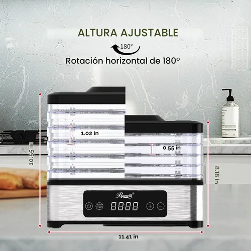 Vista 6 de Rosewill Deshidratador de alimentos compacto, 5 bandejas apilables con temporizador ajustable de 48 horas y control de temperatura, secador