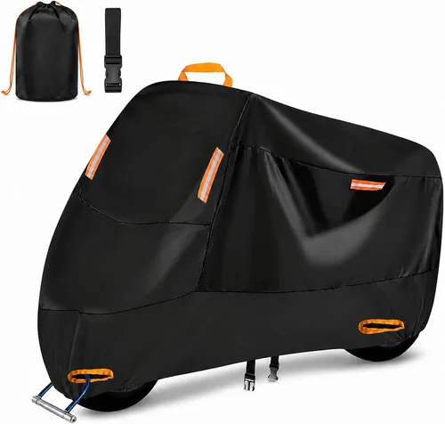 Vista 8 de Funda impermeable para 1 bicicleta, 300D Oxford, agujeros de bloqueo, hebillas reflectantes, resistentes al viento, lona de bicicleta para bicicleta