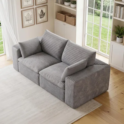 Vista 31 de 118" Cloud Couch Oversized Modular Sectional Sofa, Boneless L-Shaped 6 Seater Deep Seat Couch with Ottoman, Soft Corduroy Upholstery, DIY Negro