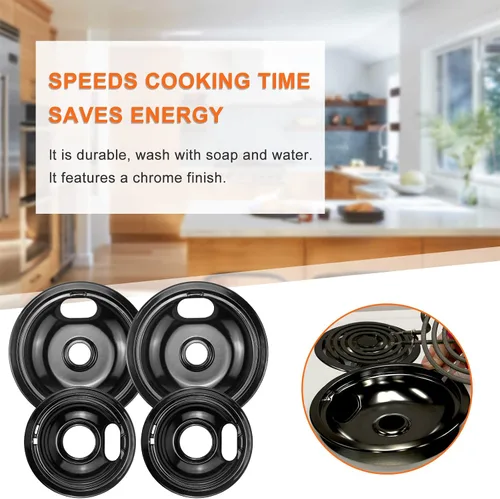 Vista 5 de Cubiertas para quemadores de estufa W10288051 - 2 paquetes de 6 pulgadas W10290353 de porcelana negra y 8 pulgadas W10290350 cubiertas superiores