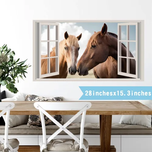 Vista 6 de Calcomanías de pared de caballos, animales de granja, calcomanías de pared 3D falsas para ventanas, calcomanías de vinilo para decoración
