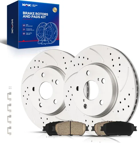 Vista 19 de Kit de freno delantero KAX, rotores de freno ranurados y con hendiduras, pastillas de freno cerámicas Compatible con Honda Accord 1990 1991 1992