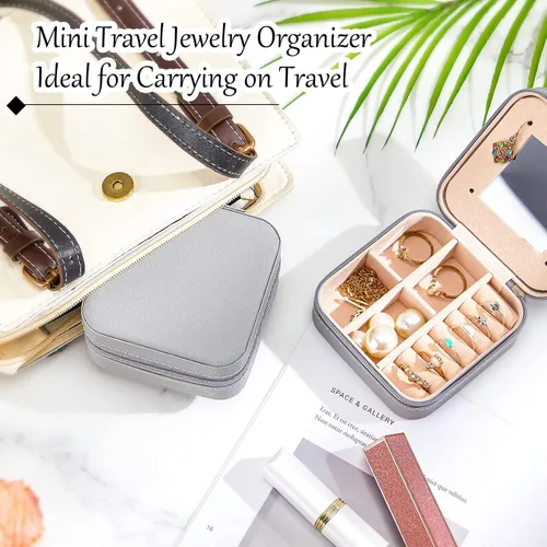 Vista 4 de Joyero de viaje de 10 piezas, cajas de regalo de dama de honor, organizador de viaje con espejo, caja pequeña de joyería, mini caja organizadora