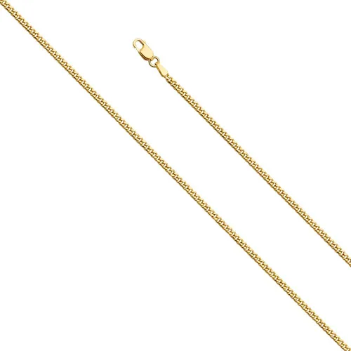 Vista 3 de Wellingsale 14k Yellow Gold 2mm Solid Miami Cuban Chain Necklace with Lobster Claw Clasp
