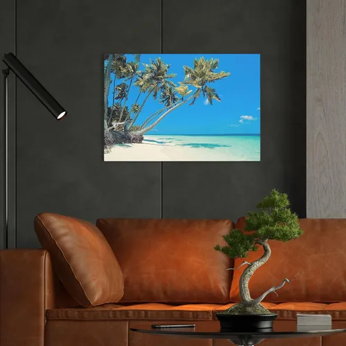 Vista 3 de Fun Express - Pancarta de fondo de playa tropical (3 piezas ensambladas para hacer 1 telón de fondo) para fiesta - Decoración de fiesta - Decoración