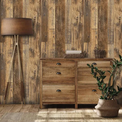 Vista 2 de Papel tapiz auto-adhesivo con diseño de madera de 17.71x236.2 pulgadas, papel de pared desprendible para el hogar, decorativo, sintético