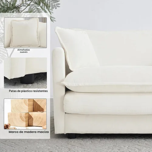 Vista 6 de KIVENJAJA Sofá biplaza de chenilla, sofá grande de 2 plazas con nube, moderno y cómodo asiento profundo con 4 almohadas para sala de estar Beige
