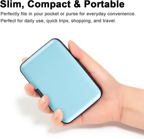 Vista 66 de Soporte para tarjetas de crédito, cartera metálica con bloqueo RFID para tarjetas de identificación para mujeres y hombres, funda rígida de aluminio