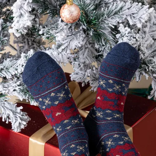 Vista 5 de BBAUER Calcetines de disfraz de Navidad, conjunto de calcetines de dibujos animados de punto, patrones de Navidad calcetines de vacaciones