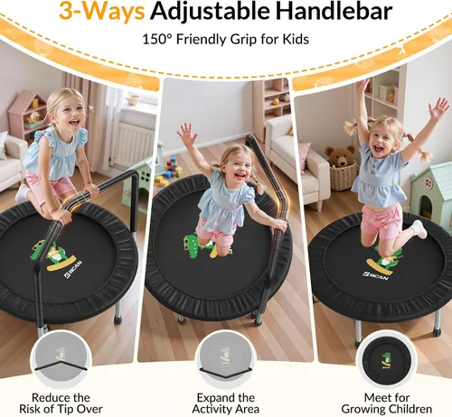 Vista 2 de BCAN SP1 36'' Kids Toddler Trampoline Indoor, Foam Handle FED Fitness Negro