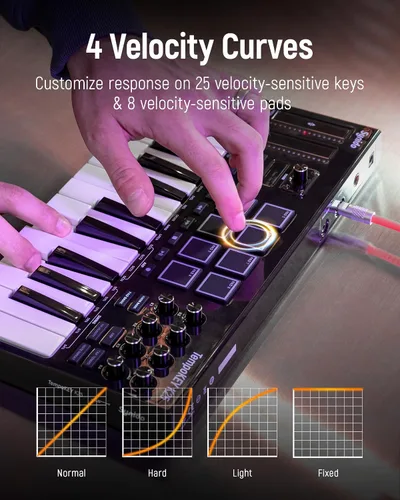 Vista 2 de Synido TempoPAD MIDI Pad Controller Beat Maker Máquina con controlador de teclado MIDI Synido 25 teclas, color negro