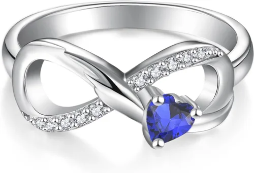 Vista 2 de STARCHENIE Anillo de Promesa Infinita de Plata de Ley 925 con Alas de Ángel y Anillo de Corazón para Mujer Talla 5-10 09-Zafiro-Sept