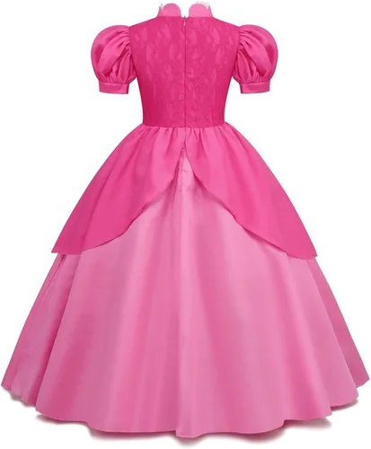 Vista 2 de Fidhig Super Bro - Disfraz de princesa melocotón para niña, para Halloween, carnaval, cosplay, fiesta, color rosa