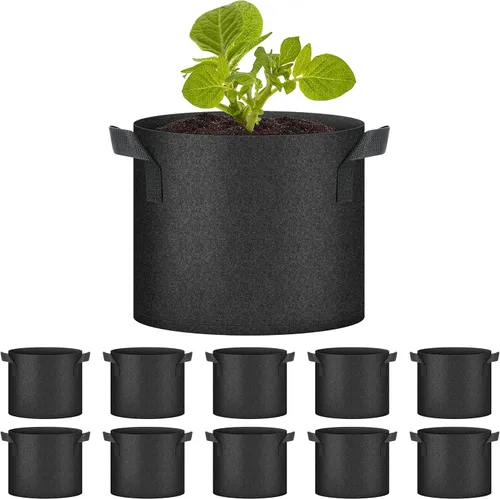 Vista 22 de Bolsas de cultivo de plantas HealSmart 3 galones, juego de 10 macetas para tomate con asas, tela no tejida de aireación, maceta de jardinería Negro
