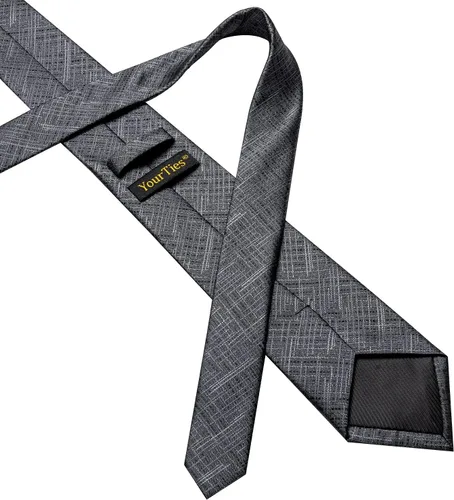 Vista 6 de Corbatas a rayas y corbatas a cuadros para hombre, corbata de seda tejida, juego de clip de corbata dorado