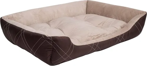 Vista 9 de long rich Happycare Textiles - Cama rectangular reversible para mascotas con estampado de patas de perro, color café nuevo Patrón de pana marrón