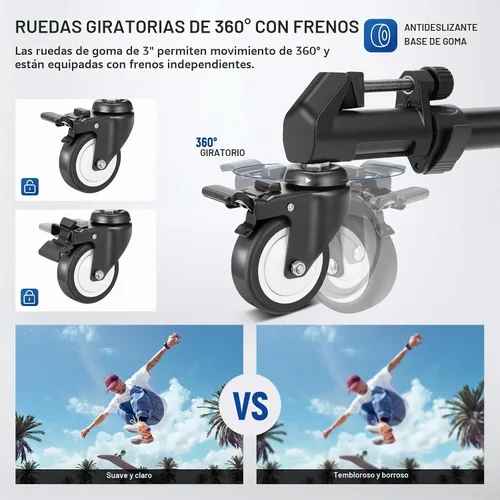 Vista 5 de NEEWER Dolly para Trípode de Fotografía, Ruedas de Trípode de Alta Resistencia con Capacidad de 50 libras y Ruedas de Goma de 3 pulgadas
