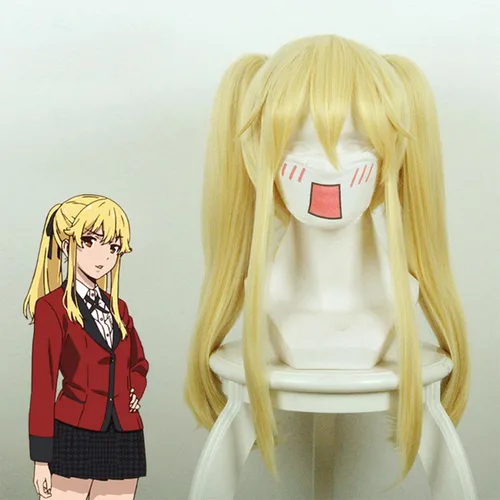 Vista 2 de Uearlid 19.7 in Dorado claro Kakegurui Compulsivo Jugador Mary Saotome peluca de pelo sintético Cosplay Pelucas Anime Cosplay peluca fiesta